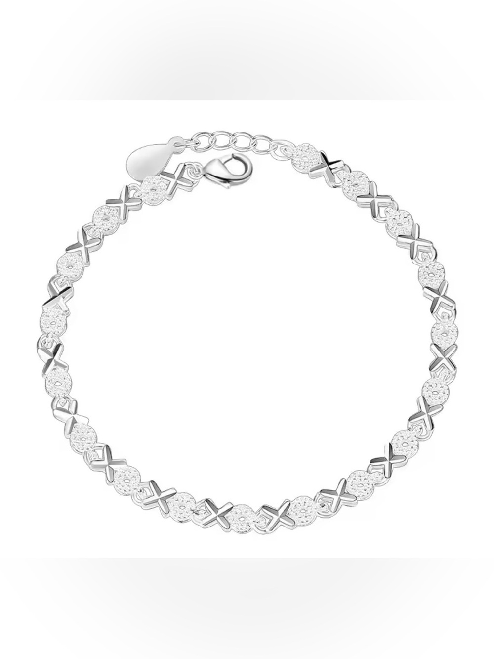 Sterling Silver X & O Link Bracelet - Women's 8”